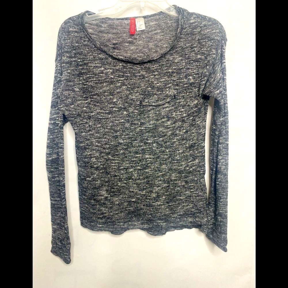 Divided Long Sleeve Tweet  Blouse